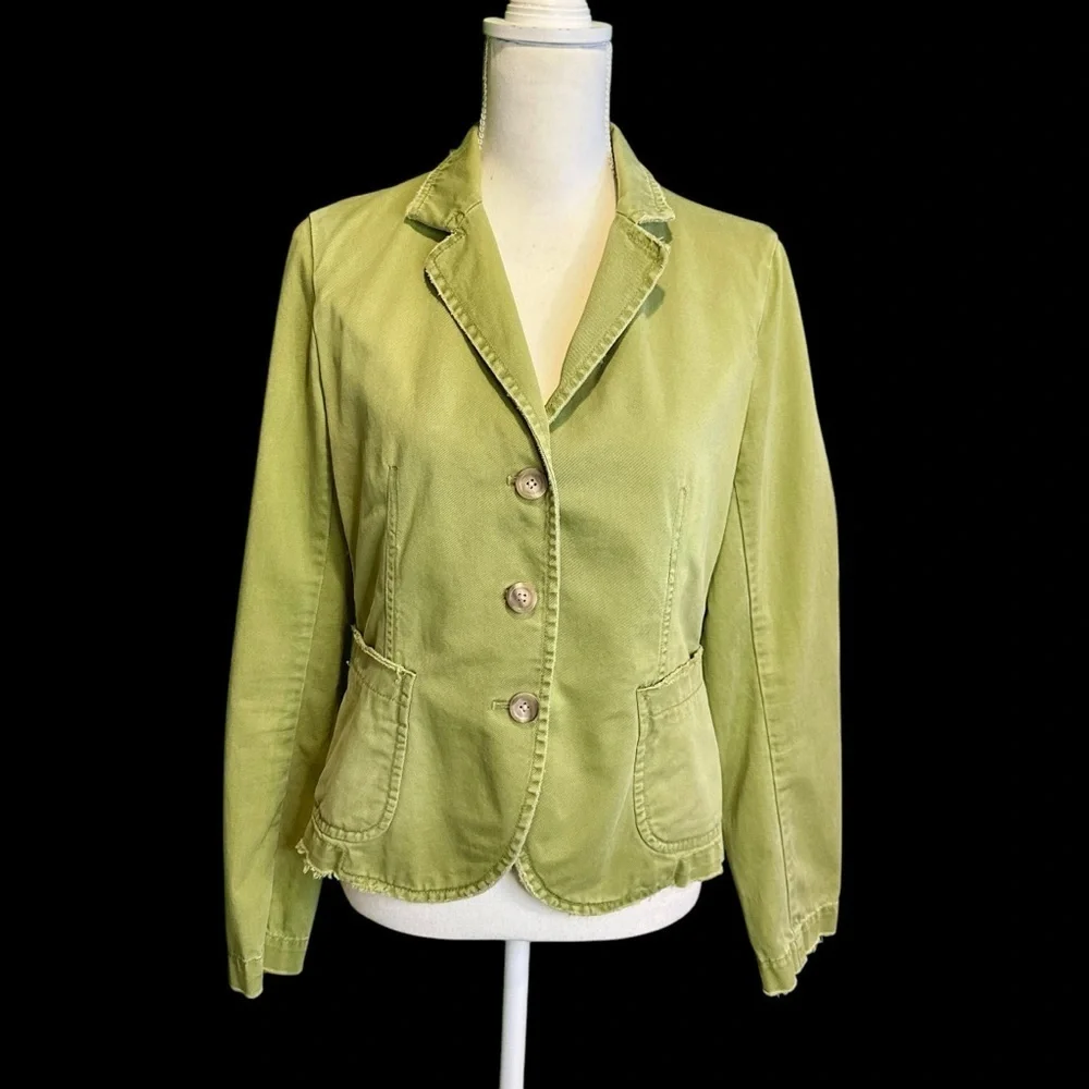 J. Crew Vintage Olive Green / Khaki Cotton Distressed Trim Boy Blazer Size M